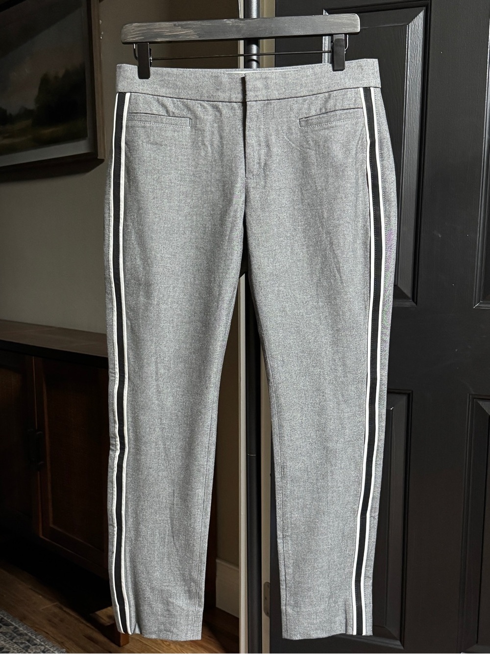 {Banana Republic} "Sloan" Gray Black Tuxedo Stripe Straight Leg Dress Pants WP56